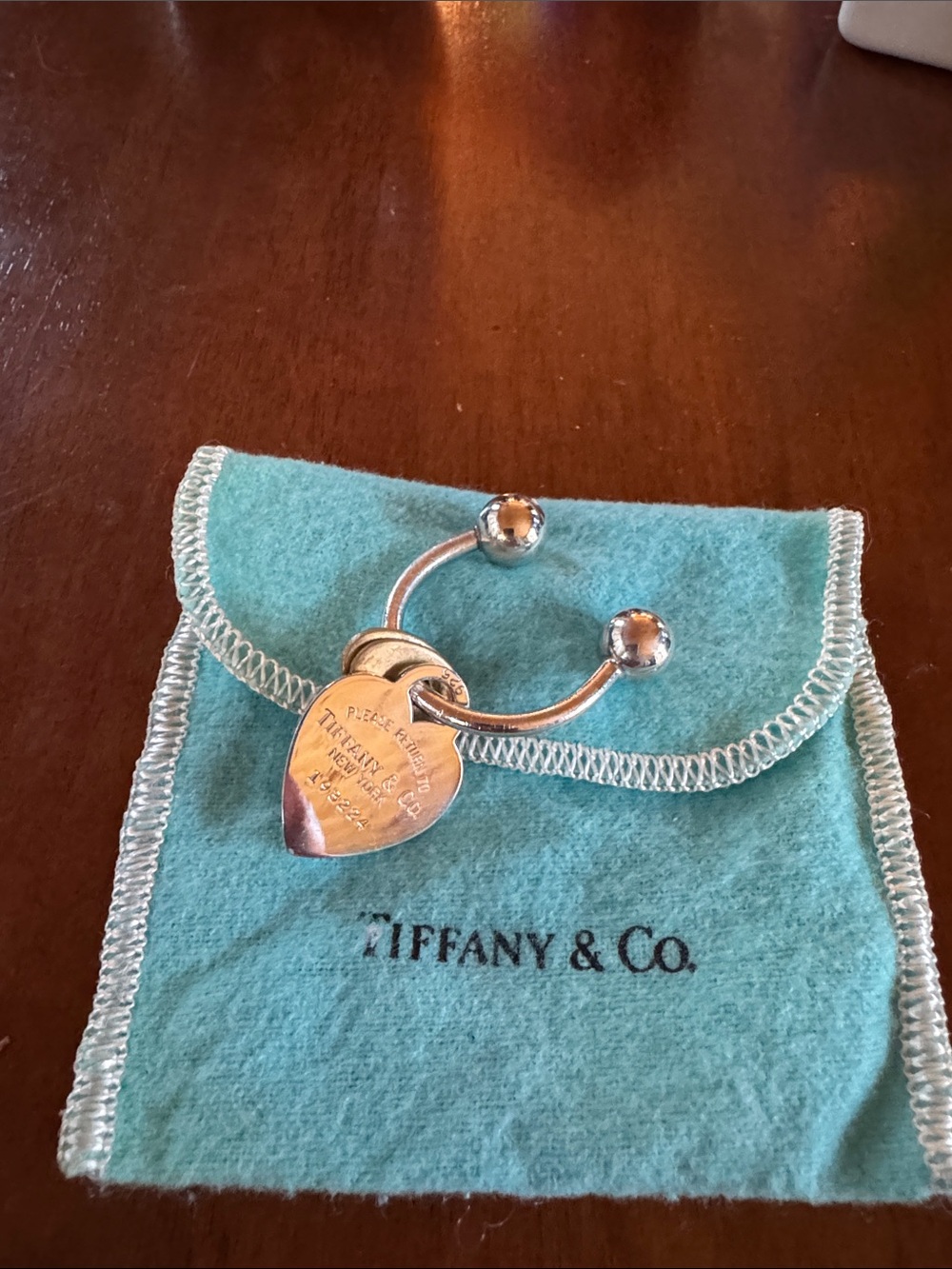 Tiffany & Co. Sterling Silver Heart Tag Bracelet with Blue Pouch